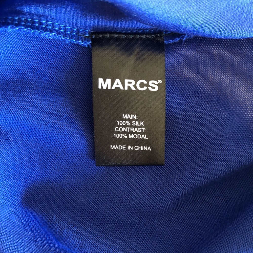 MARCS Cobalt Blue Dress 100% Silk Pullover Shift Tie Waist High Low Skirt Size M - Picture 15 of 16